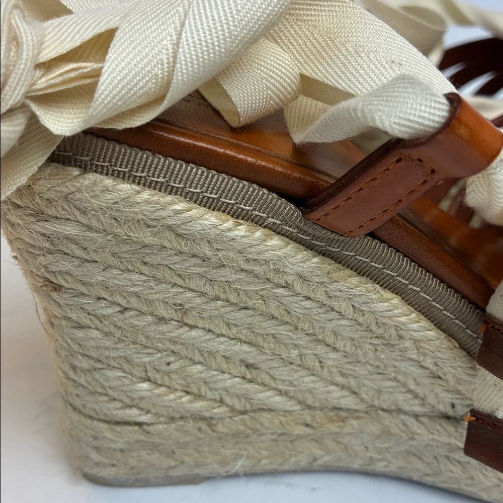 J.Crew Italian Leather Wedge Espadrilles Shoes Ballerina Straps 7 Vacation NWOB